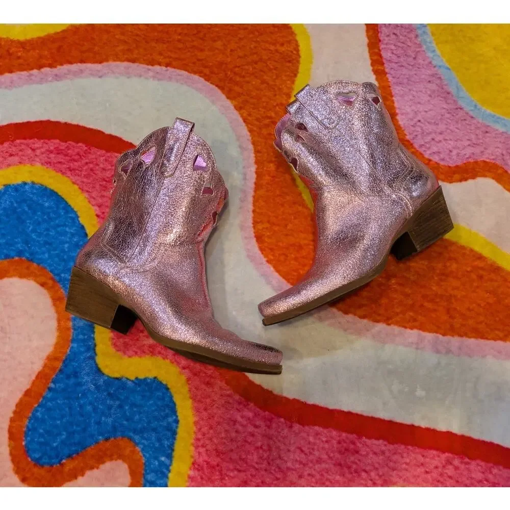 Circus NY by Sam Edelman Pink Metallic Jadia Cowboy Boots Size 10